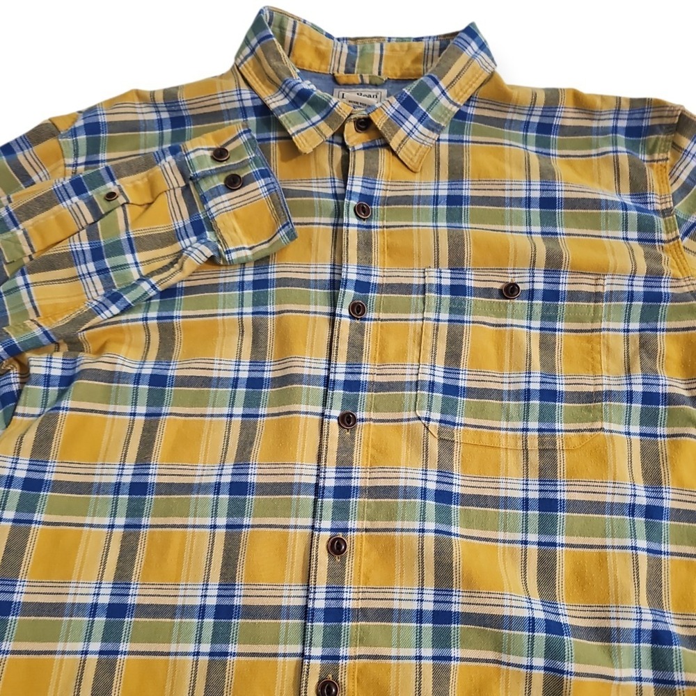 LL Bean Traditional Fit Large Tall Yellow Blue Flannel Shirt‎ Cotton Blend